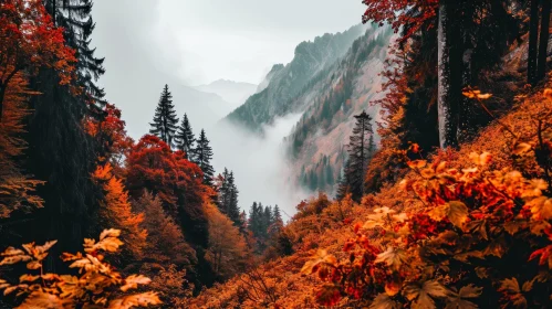 Fall Mountain Landscape: Majestic Snowy Peaks and Vibrant Foliage