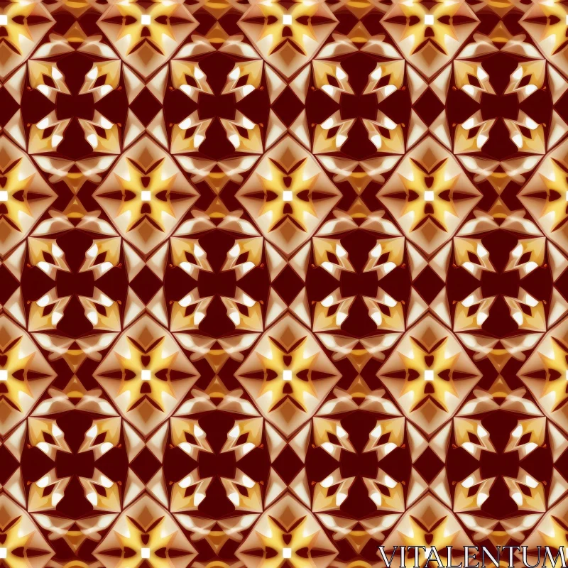 Interlocking Shapes Seamless Pattern in Deep Red and Light Gold AI Image