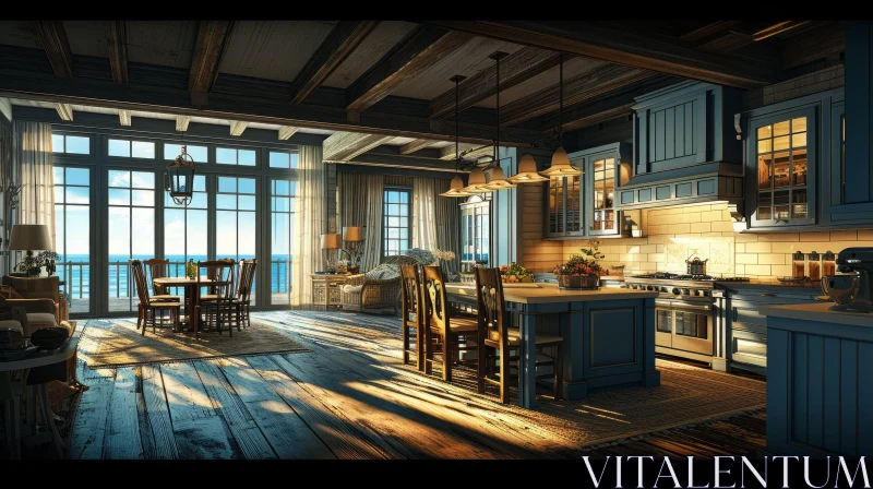 Modern Kitchen Design with Ocean View | Interior Art AI Image