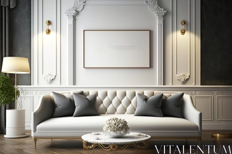 Opulent Living Room with White Sofa - Timeless Artistry AI Image