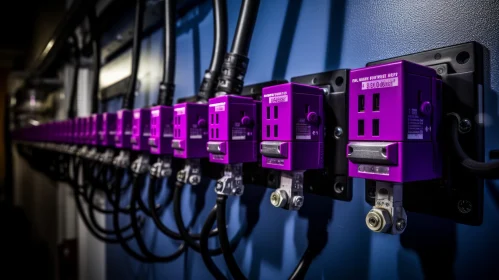 Purple Electrical Sockets on Blue Wall