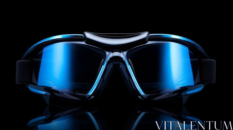 Sleek Black and Blue Swimming Goggles for Water Sports AI Image