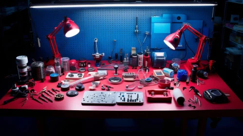 Craftsman's Organized Workbench with Tools and Electronics