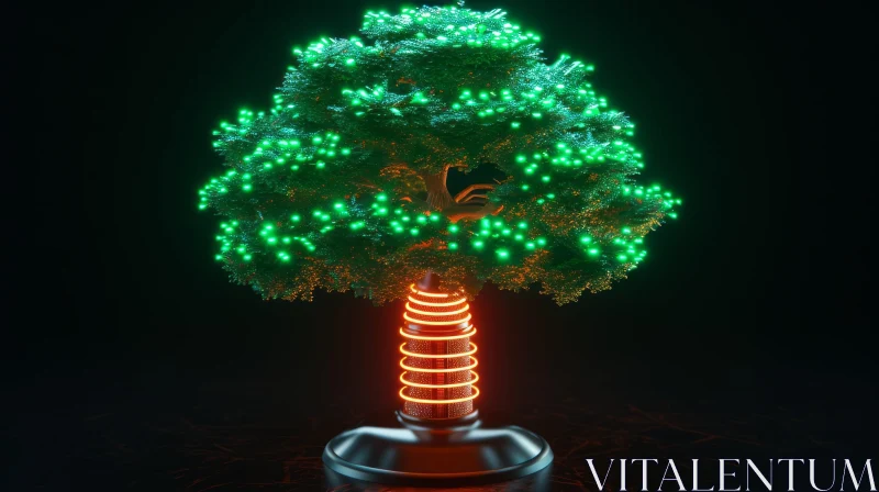 Enchanting 3D Rendering of a Glowing Green Digital Tree AI Image