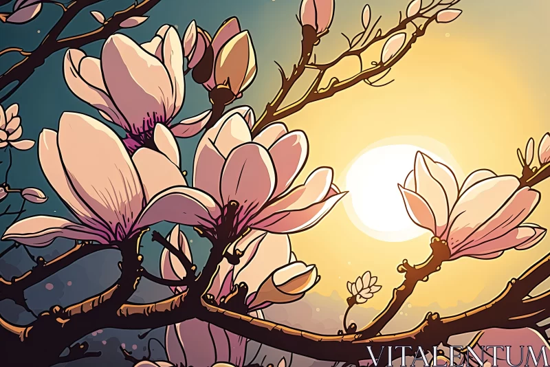 Magnificent Magnolia Tree: A Comic-inspired Painting AI Image