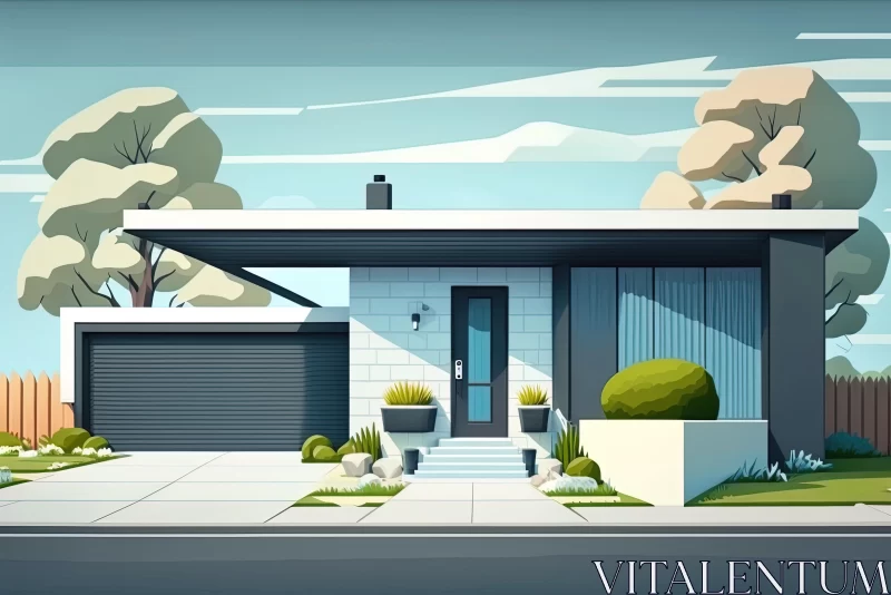 Modern House Illustration in Mid-Century Design | Impressive Panoramas AI Image