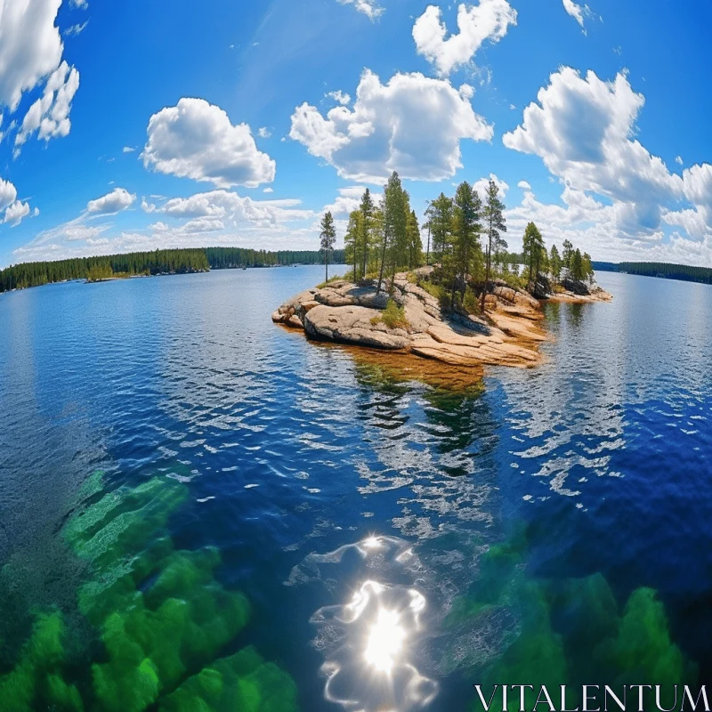 Captivating Fish Eye Shot of a Serene Lake with Islands | Nature Photography AI Image