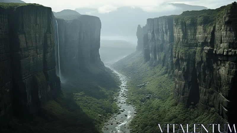 Captivating Nature: Majestic Stream in a Dystopian Landscape AI Image