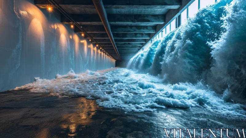 Captivating Underground Tunnel Water Rushing Scene AI Image