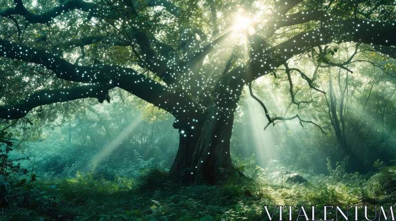 Enchanting Ancient Tree in a Dense Forest AI Image
