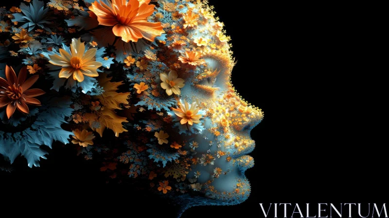 Floral Portrait: Serene Beauty of a Woman's Face AI Image