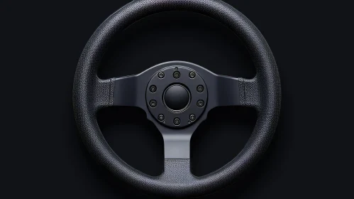 Luxurious Black Leather Steering Wheel Close-Up