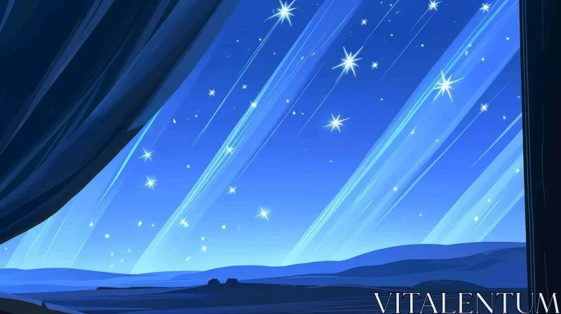 Stunning Night Sky with Falling Stars AI Image