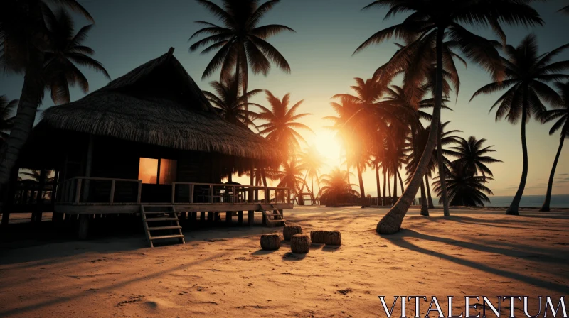 Coconut Hut Beach Scene | Retro Visuals | Octane Render AI Image
