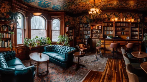 Cozy Vintage-Style Library Bar with Seating Area