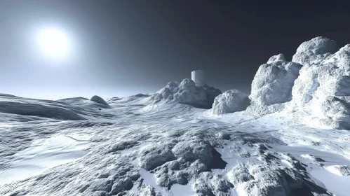 Frozen Landscape with Crater: A Cold and Desolate Image