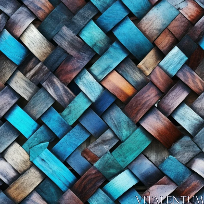 Intricate Hand-Woven Wood Pattern in Blue and Brown AI Image