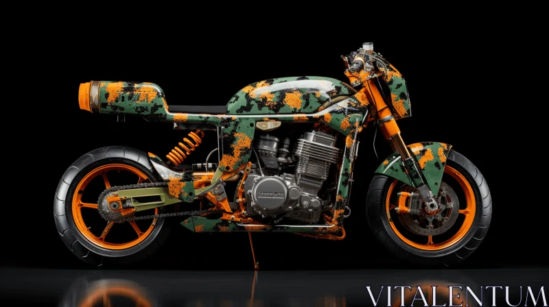 Orange Camouflage Motorcycle on Black Background AI Image