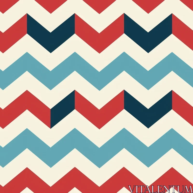 Retro Red, Blue & White Chevron Pattern AI Image