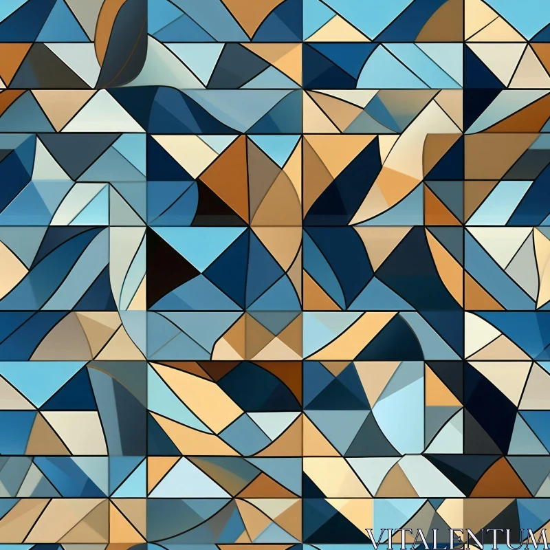 AI ART Blue and Brown Geometric Seamless Pattern