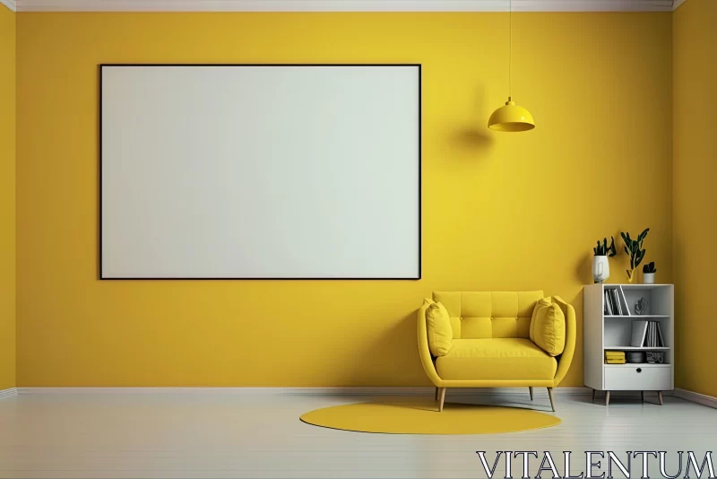 Bright and Inviting Yellow and White Living Room with Minimalist Art AI Image