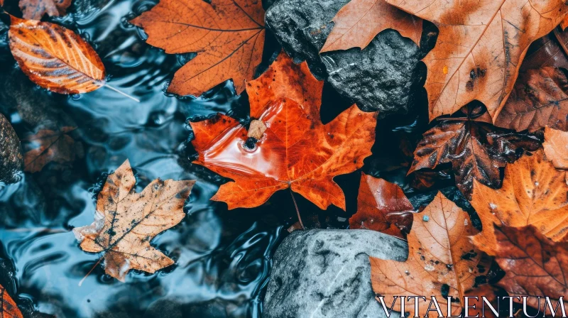 Captivating Autumn Leaves in a Serene Stream AI Image