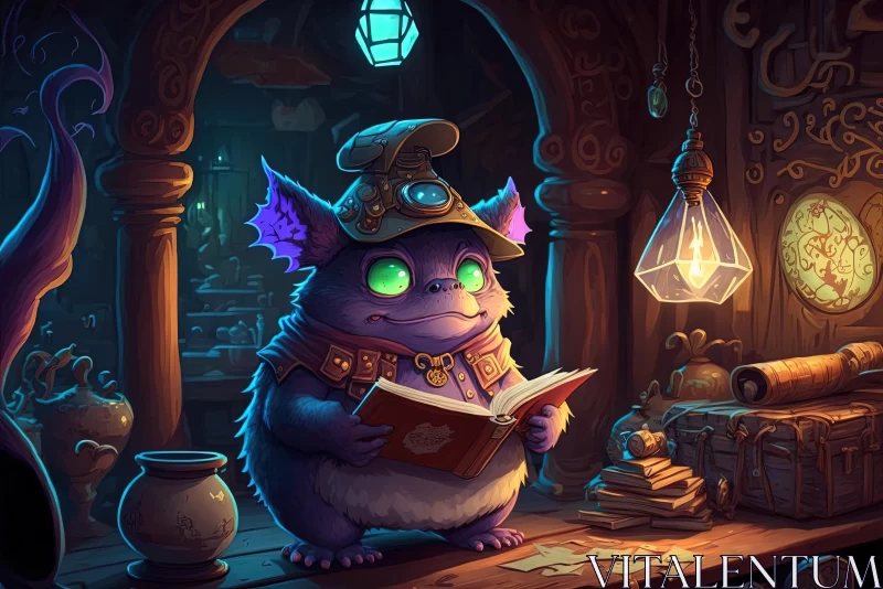 Captivating Fantasy Art: A Small Character Immersed in a Book AI Image
