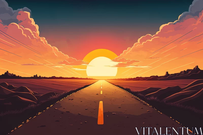 Captivating Sunset Illustration of a Road | Eye-Catching Composition AI Image