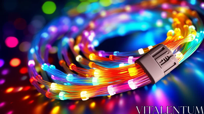 Coiled Fiber Optic Cable Illuminated - Stock Photo AI Image