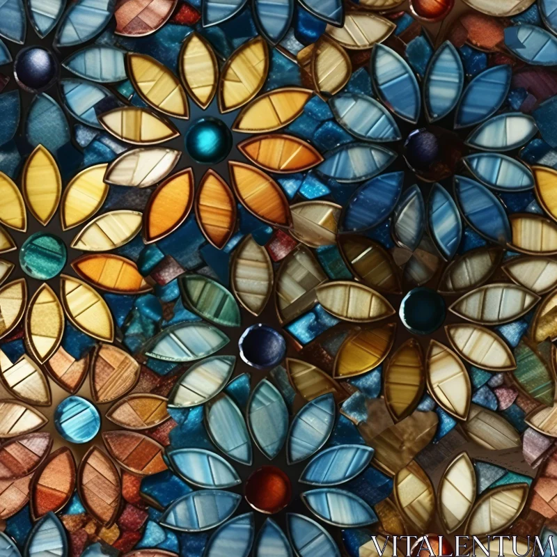 AI ART Glass Mosaic Flowers Pattern Close-up