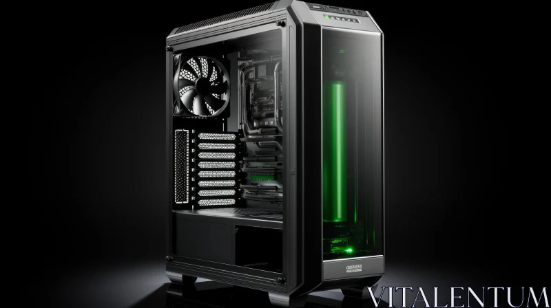 High-End Gaming PC Computer Case - Black & Green Design AI Image