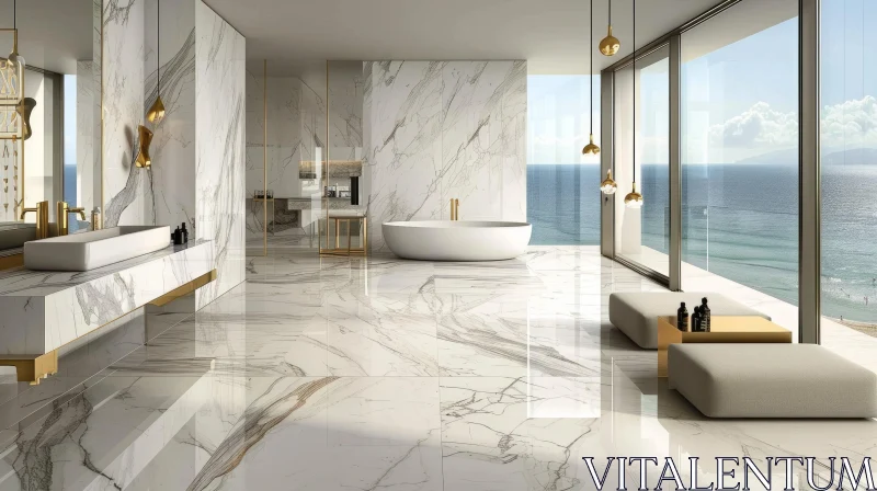 Luxurious Bathroom with Large Bathtub and Ocean View AI Image