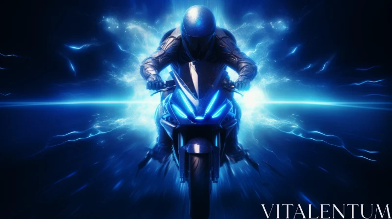 Man on Blue Motorcycle - Digital Art AI Image