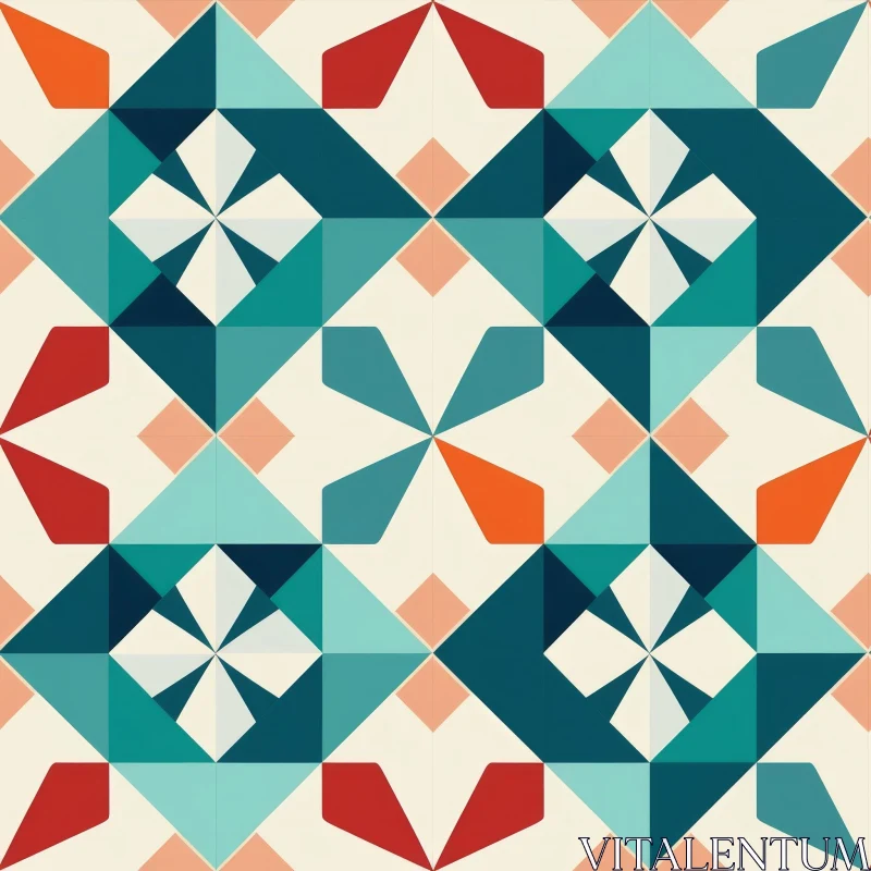 Moroccan-Inspired Geometric Pattern in Blue, Green, and Orange AI Image