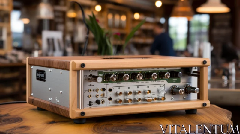 Premium Audio Amplifier in Coffee Shop Setting AI Image