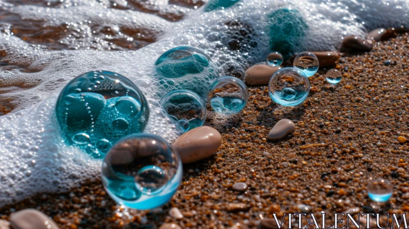 Tranquil Beach Close-up with Glass Balls | Serene Coastal Photography AI Image