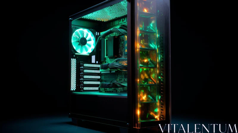 Ultimate Gaming PC Build with Green and Yellow Lighting AI Image