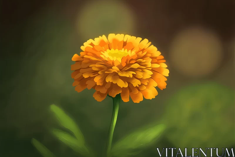 AI ART Vibrant Orange Flower: Digital Painting with Golden Light