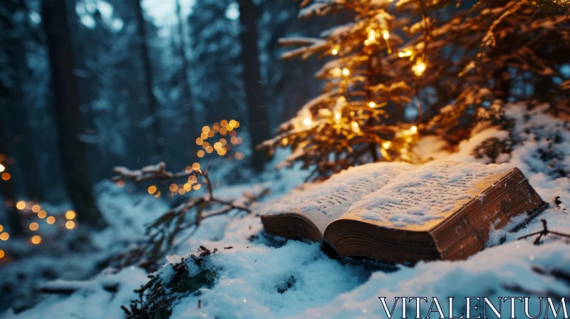 Winter Forest: Serene Image of an Old Book in Snow AI Image