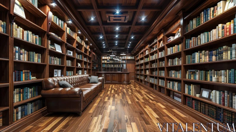 Captivating Library: A Spacious 3D Rendering of a Book Haven AI Image