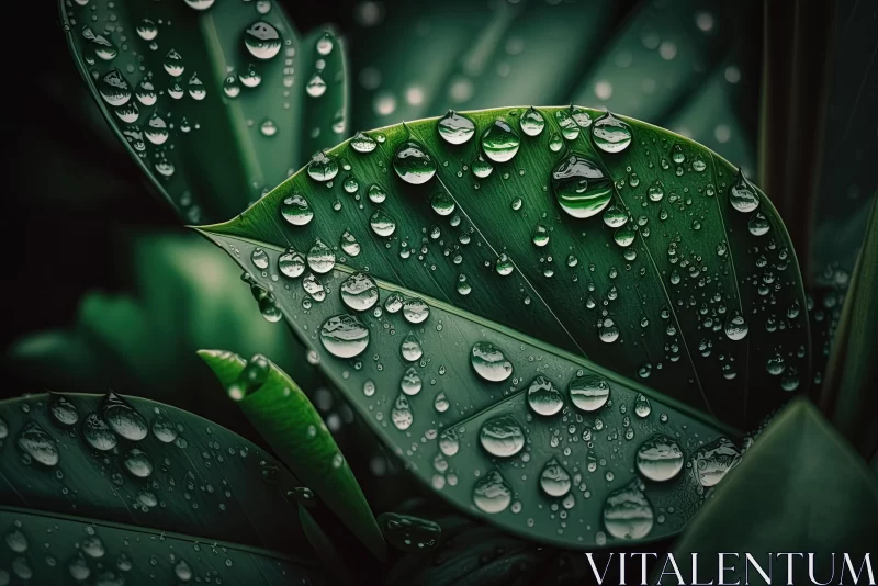 Captivating Water Droplets on Leaf - Photorealistic Rendering AI Image
