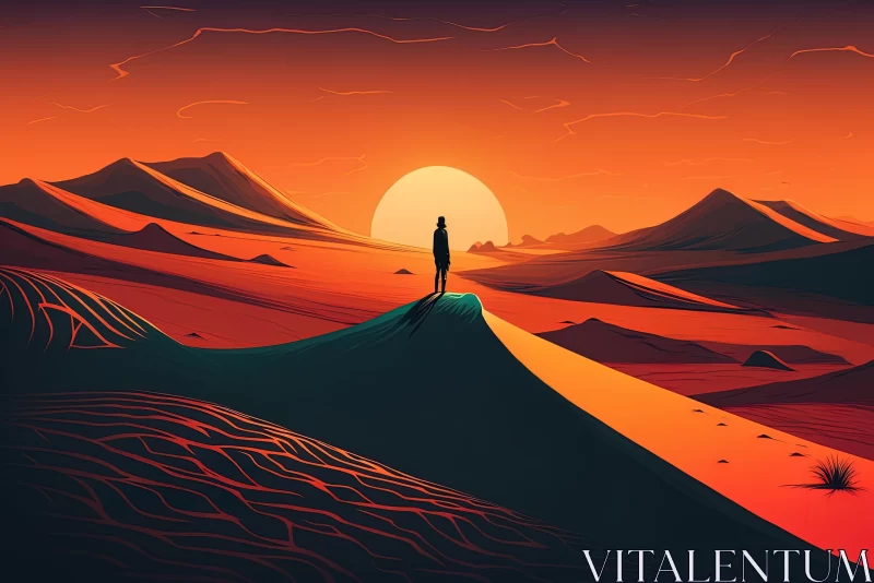 Desert Sunset: A Captivating Blend of Hyper-Detailed Illustrations and Futuristic Landscapes AI Image