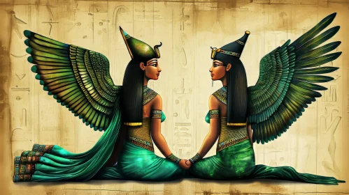 Egyptian Goddesses Isis and Nephthys - Majestic Artwork