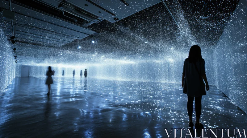 Enchanting Art Installation: Illuminated Night Sky in a Dark Room AI Image