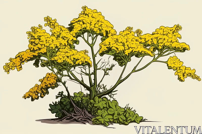 Illustration of a Plant with Yellow Flowers | Grandiloquent Landscapes AI Image