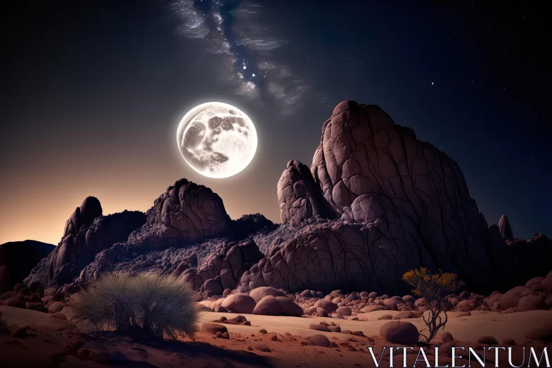 Otherworldly Planet: Captivating Moonlit Desert Landscape AI Image