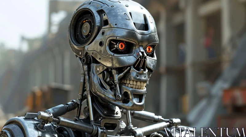 Terminator Cyborg Assassin in Post-Apocalyptic Cityscape AI Image