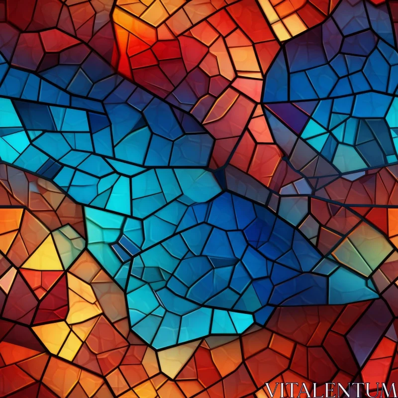 Abstract Mosaic Tile Pattern in Blue, Green, Yellow, Orange, and Red AI Image