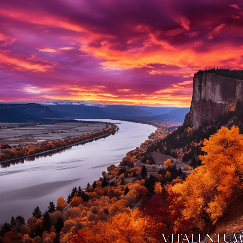 Captivating Autumn Sky with Hill and River | Ultraviolet Photography AI Image