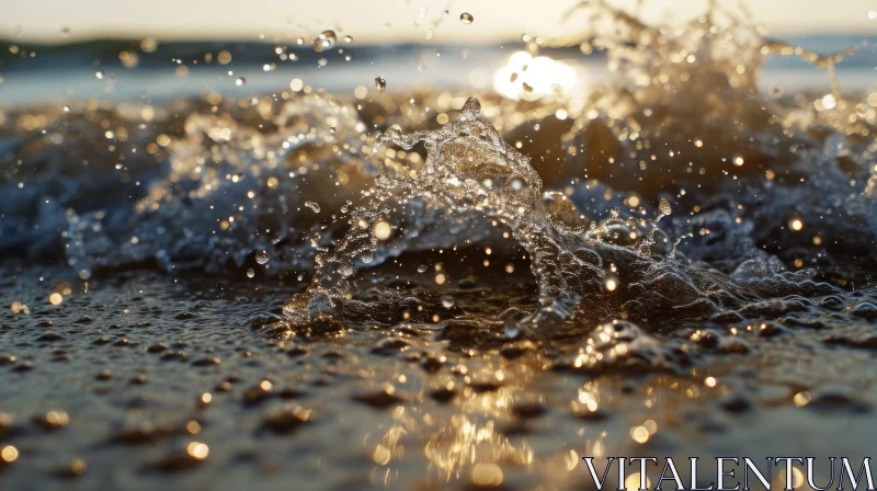 Close-up Wave Crashing on Shore | Crystal Clear Water | Sunlit Sparkle AI Image